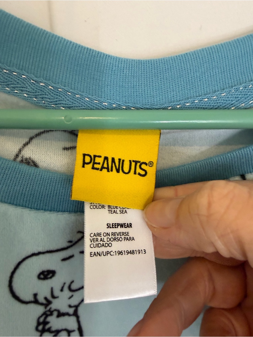 3/$20 Peanuts Light Blue Snoopy & Woodstock Print Long Sleeve Fleece Pajama Top - Picture 3 of 4